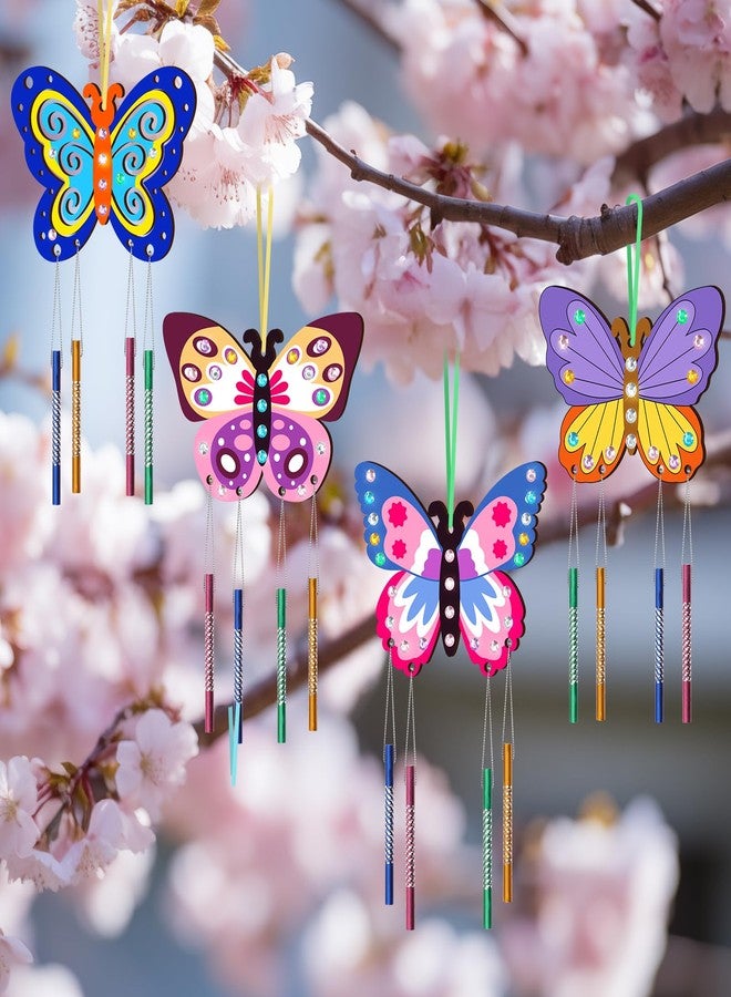 TREACLUB 10 Pack Butterfly Wind Chime Kit for Kids Make Your Own Butterfly Wind Chime Wooden Crafts DIY Make a Wind Chime Kit DIY Coloring Butterfly Ornaments for Girls Boys - Image 4